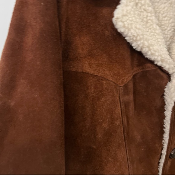 Vtg  SILTON Leather Sherpa Ranch Coat Western rust suede tan Jacket USA Mens 42 - Picture 6 of 15